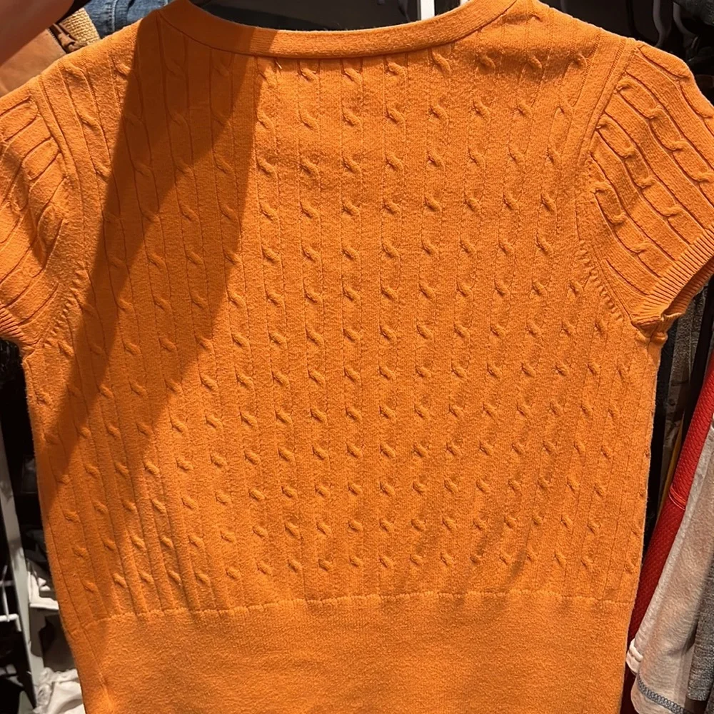Orange Short-sleeved button up knot cardigan. Orange L - Picture 5 of 5